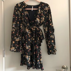 Free People black flower patterned dress size S